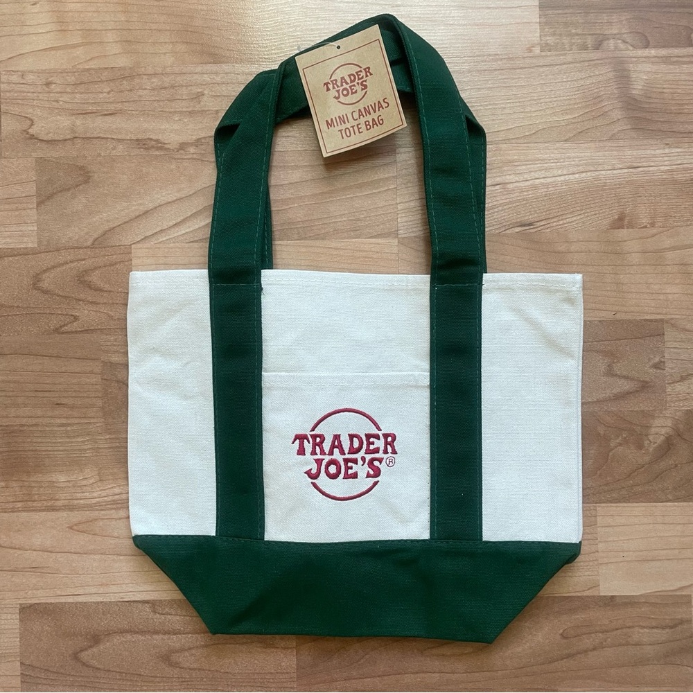 Trader Joe's Green and White Mini Canvas Tote
